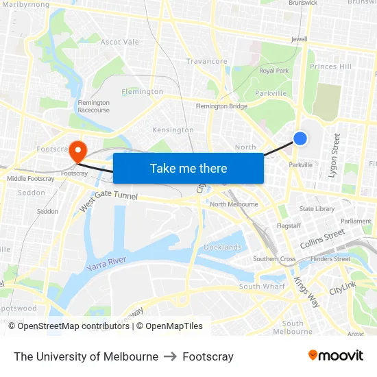The University of Melbourne to Footscray map