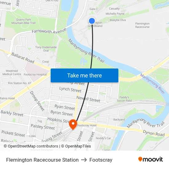 Flemington Racecourse Station to Footscray map