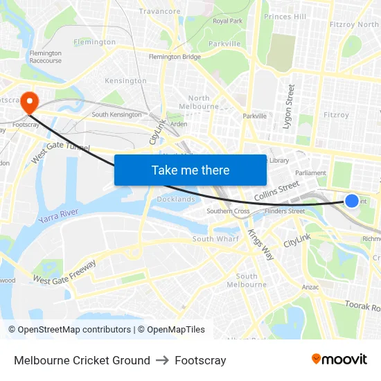 Melbourne Cricket Ground to Footscray map