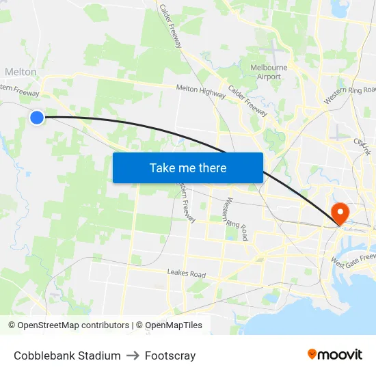 Cobblebank Stadium to Footscray map