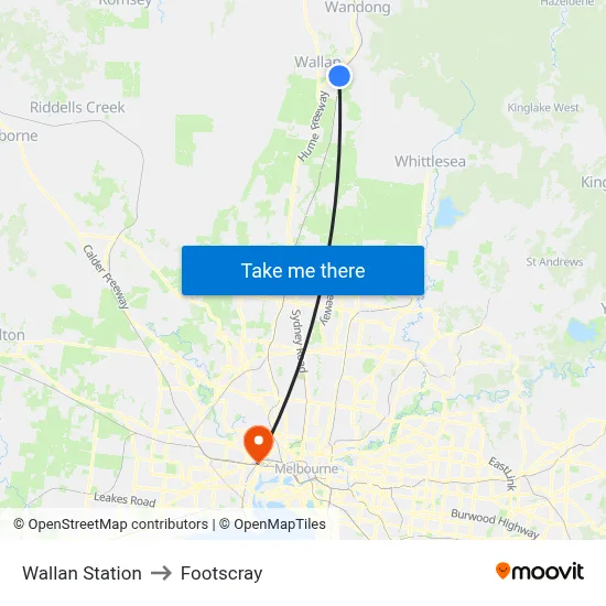 Wallan Station to Footscray map
