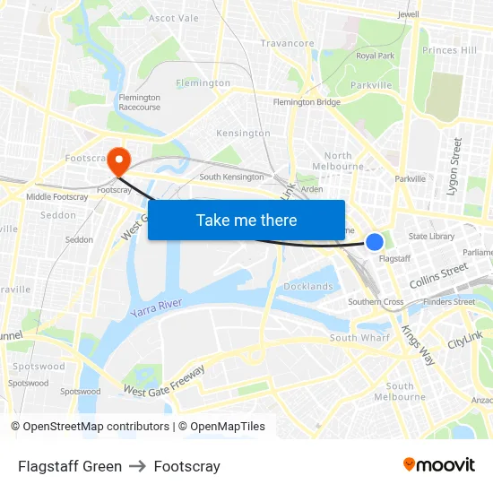 Flagstaff Green to Footscray map