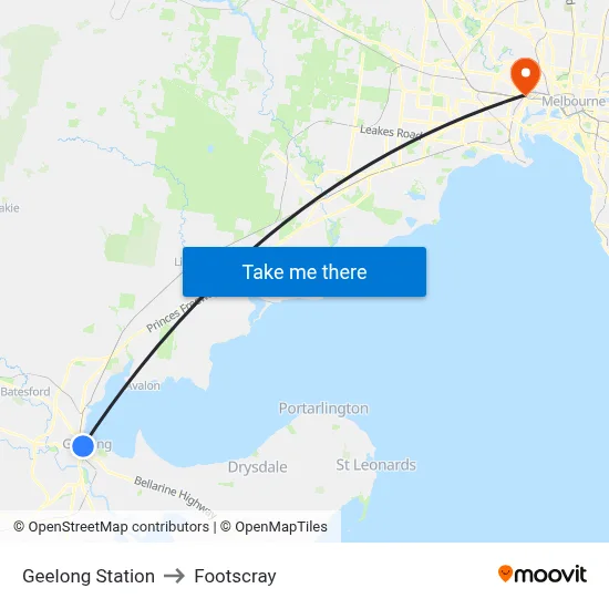 Geelong Station to Footscray map