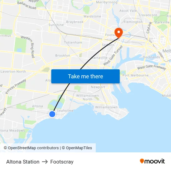 Altona Station to Footscray map