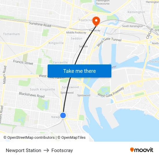 Newport Station to Footscray map