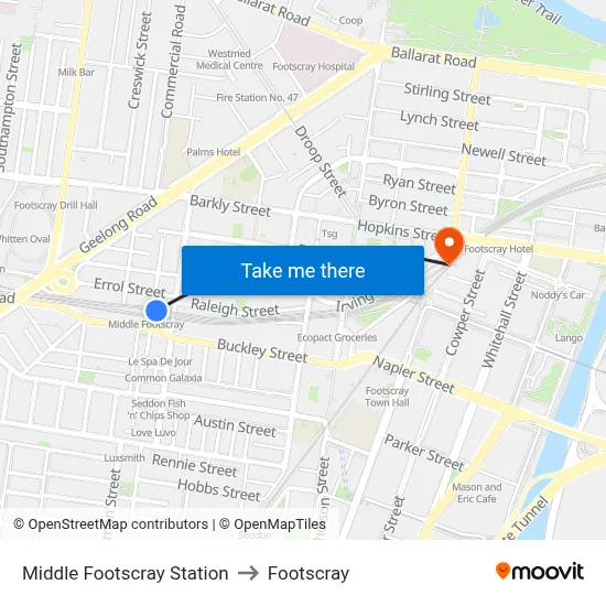 Middle Footscray Station to Footscray map