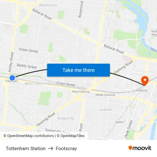 Tottenham Station to Footscray map