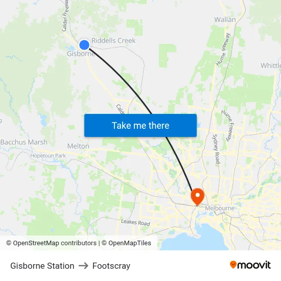 Gisborne Station to Footscray map