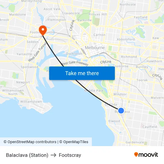 Balaclava (Station) to Footscray map