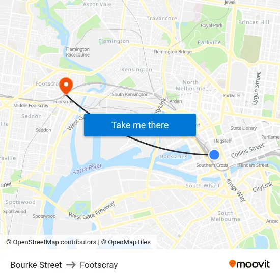 Bourke Street to Footscray map