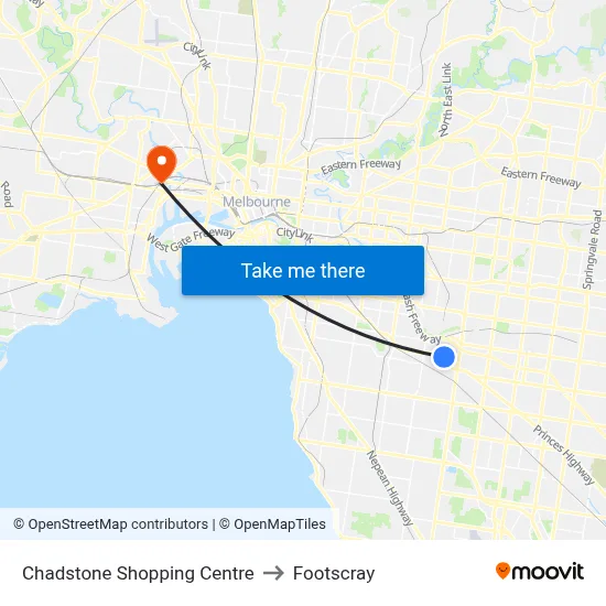Chadstone Shopping Centre to Footscray map