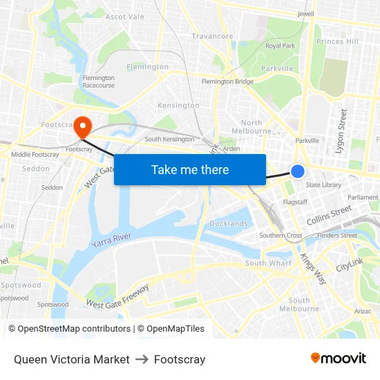 Queen Victoria Market to Footscray map