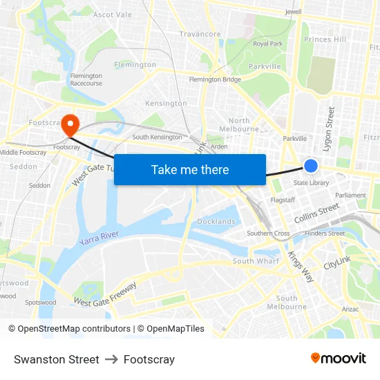 Swanston Street to Footscray map