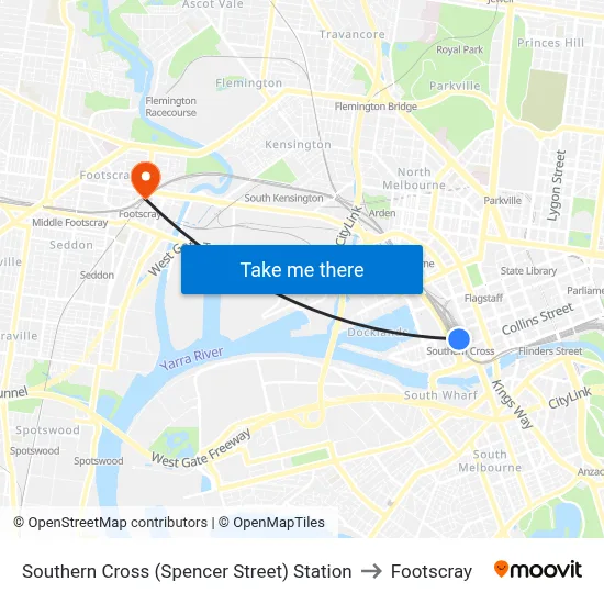 Southern Cross (Spencer Street) Station to Footscray map
