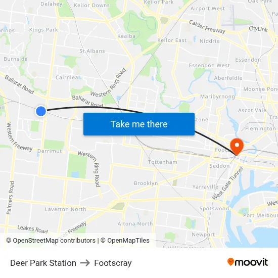 Deer Park Station to Footscray map