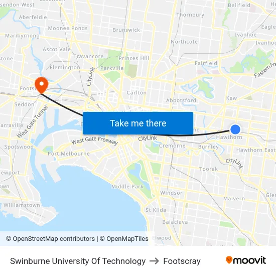 Swinburne University Of Technology to Footscray map