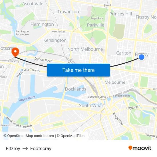 Fitzroy to Footscray map