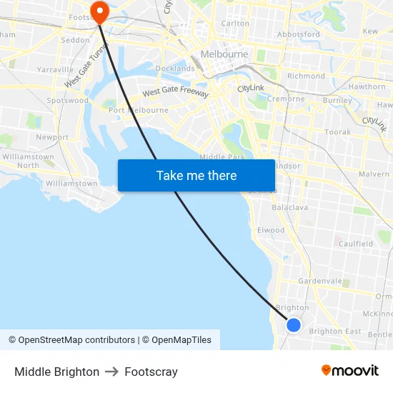 Middle Brighton to Footscray map