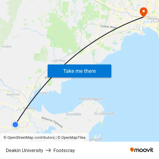 Deakin University to Footscray map