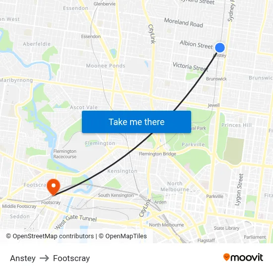 Anstey to Footscray map