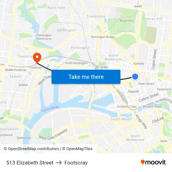513 Elizabeth Street to Footscray map