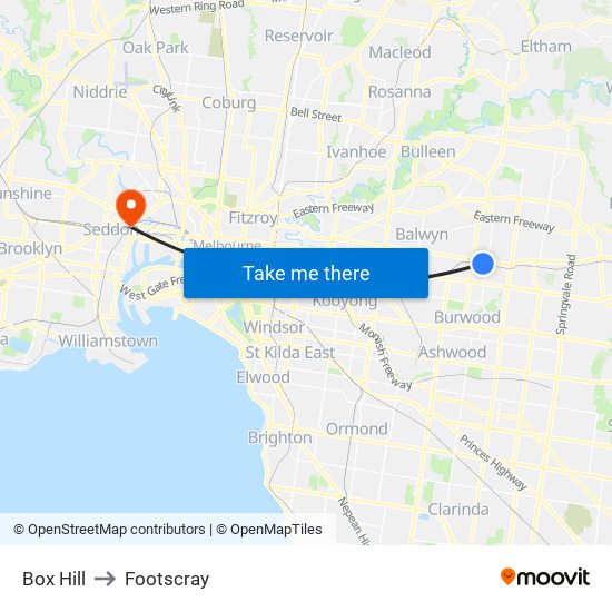 Box Hill to Footscray map