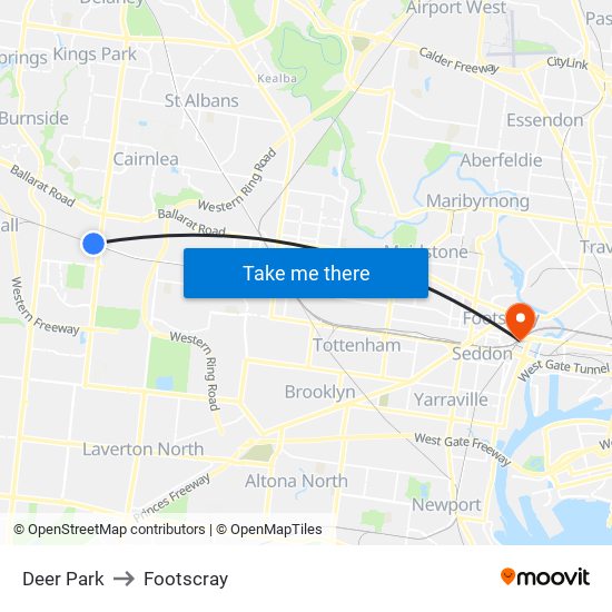 Deer Park to Footscray map