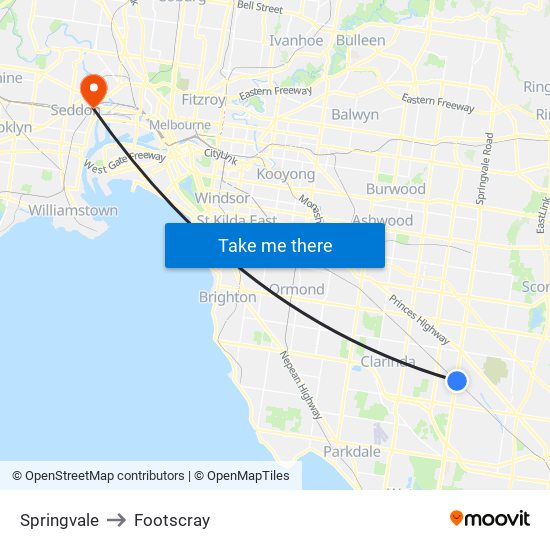 Springvale to Footscray map