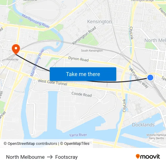 North Melbourne to Footscray map