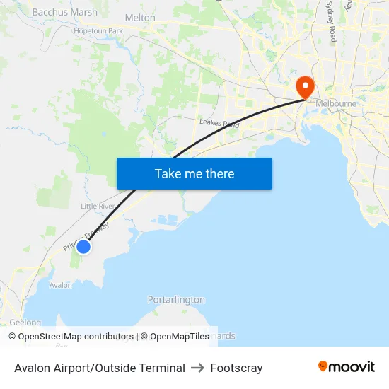 Avalon Airport/Outside Terminal to Footscray map