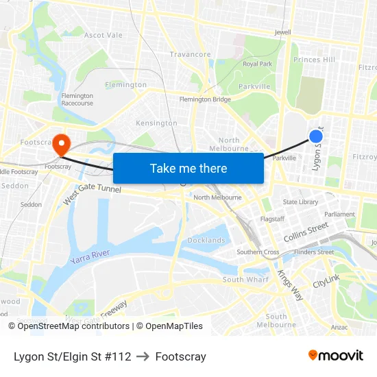 Lygon St/Elgin St #112 to Footscray map