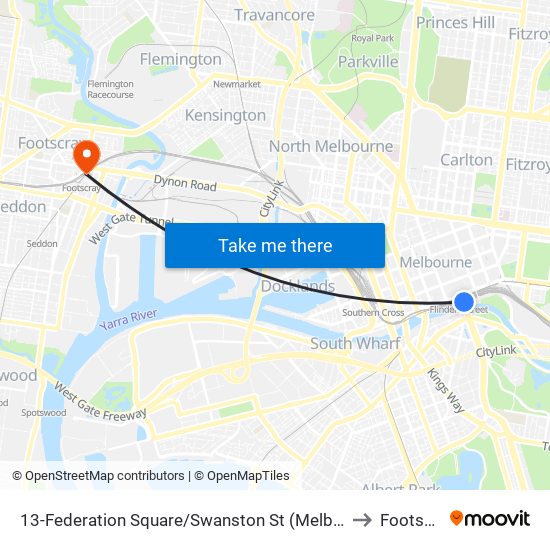 13-Federation Square/Swanston St (Melbourne City) to Footscray map