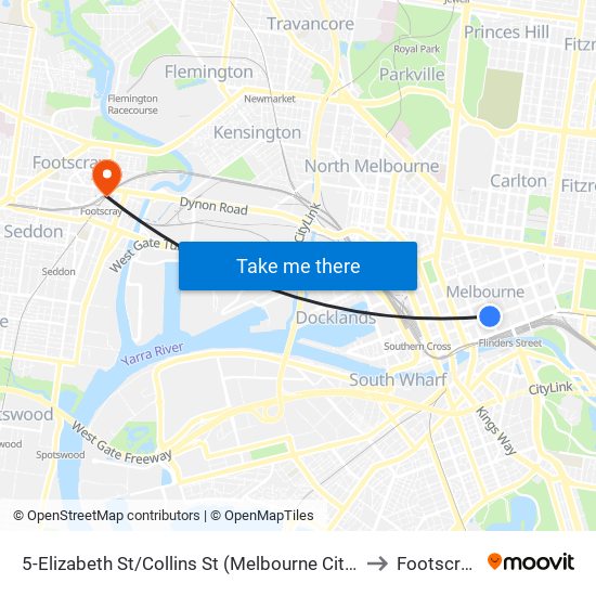 5-Elizabeth St/Collins St (Melbourne City) to Footscray map