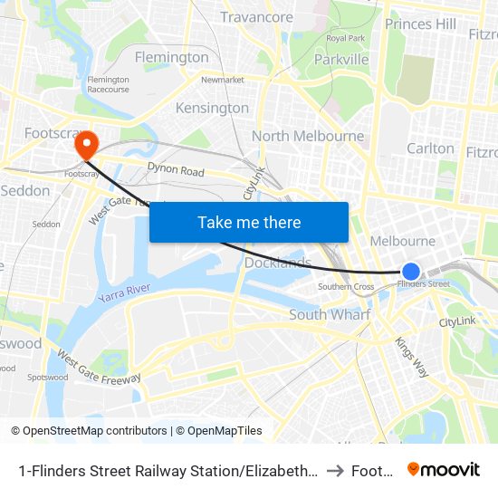 1-Flinders Street Railway Station/Elizabeth St (Melbourne City) to Footscray map