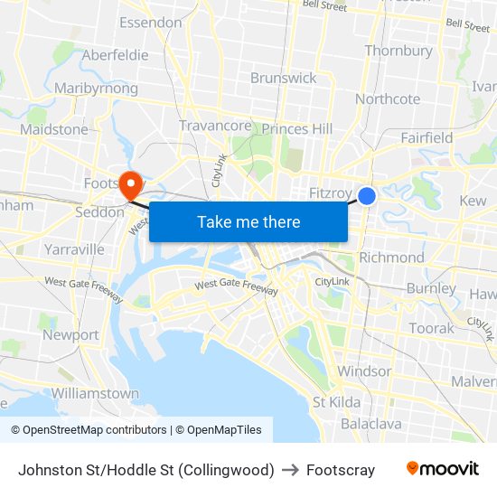 Johnston St/Hoddle St (Collingwood) to Footscray map