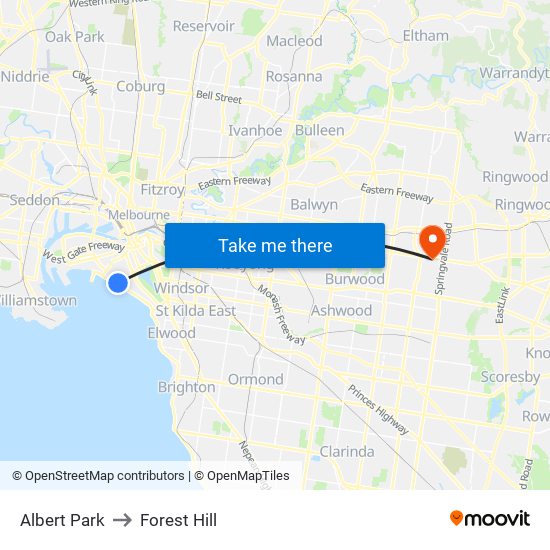 Albert Park to Forest Hill map