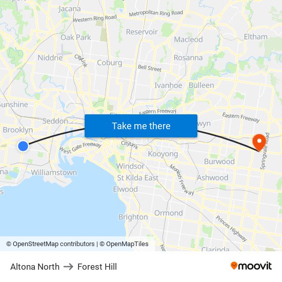 Altona North to Forest Hill map