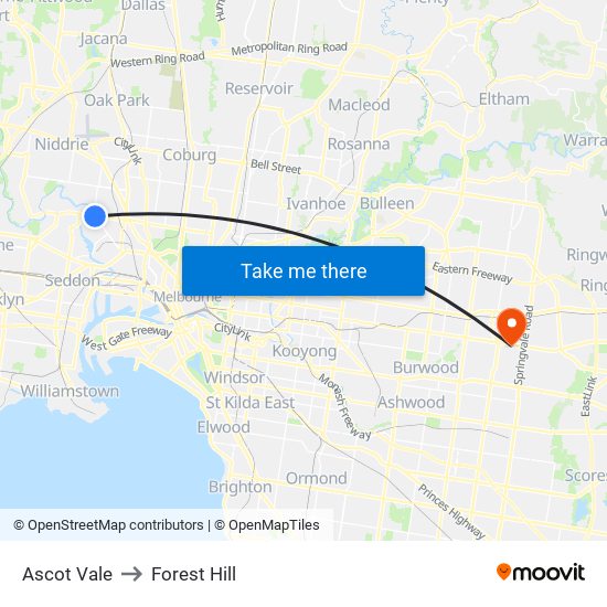 Ascot Vale to Forest Hill map