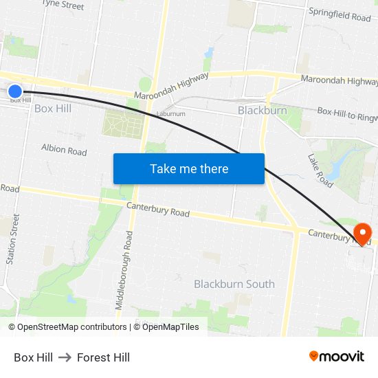 Box Hill to Forest Hill map