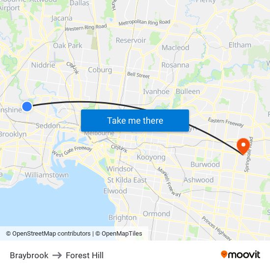 Braybrook to Forest Hill map