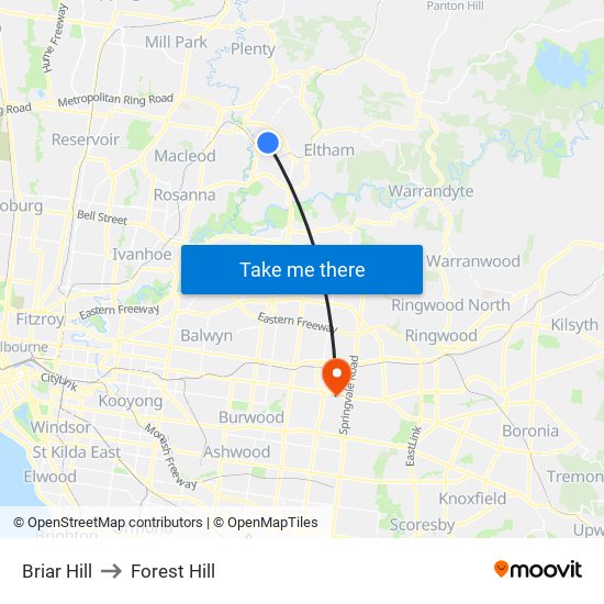 Briar Hill to Forest Hill map