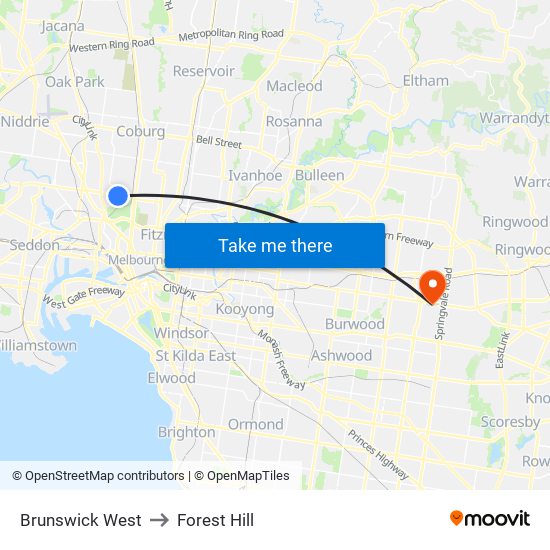 Brunswick West to Forest Hill map