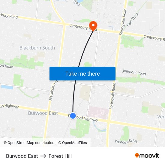Burwood East to Forest Hill map