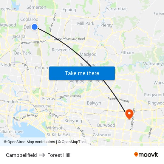 Campbellfield to Forest Hill map