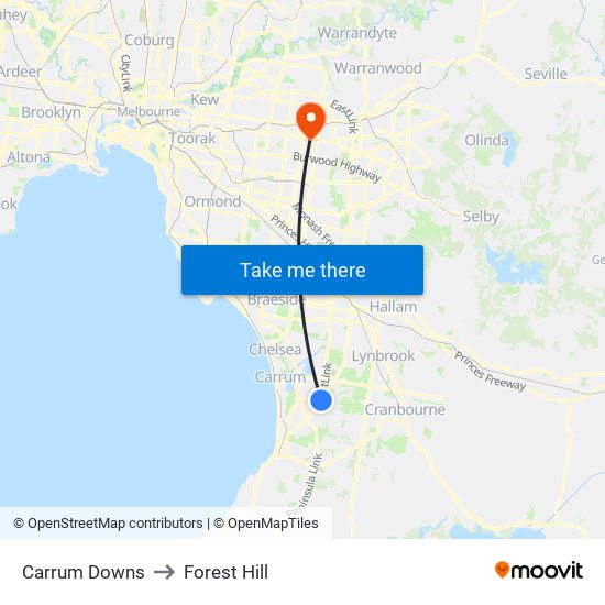 Carrum Downs to Forest Hill map