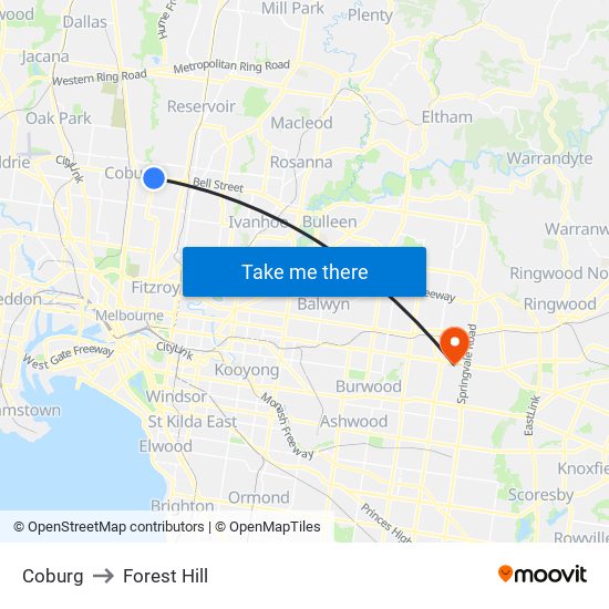 Coburg to Forest Hill map