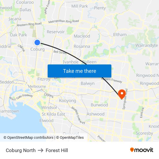 Coburg North to Forest Hill map