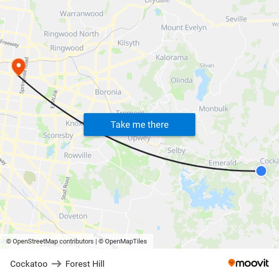 Cockatoo to Forest Hill map