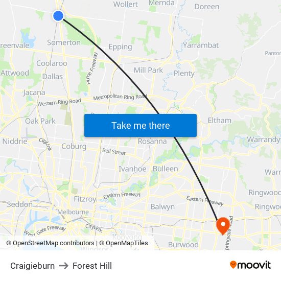 Craigieburn to Forest Hill map