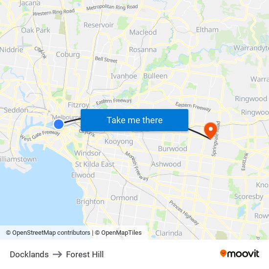 Docklands to Forest Hill map